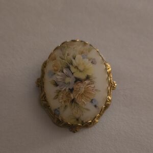 Gold and White Brooch with Natural Stone Elegance